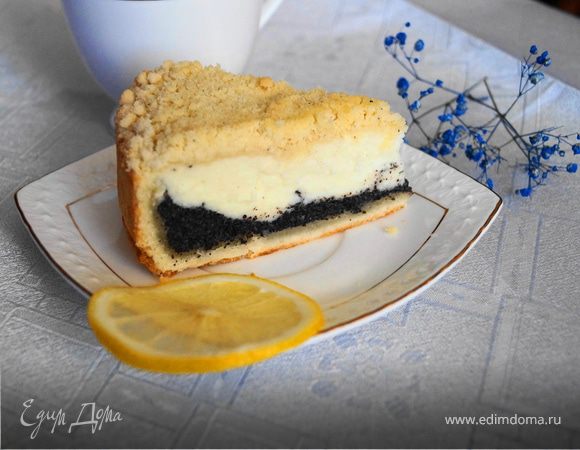 Творожный пирог с маковой начинкой на песочной основе Творожный пирог с маковой начинкой на песочной основе