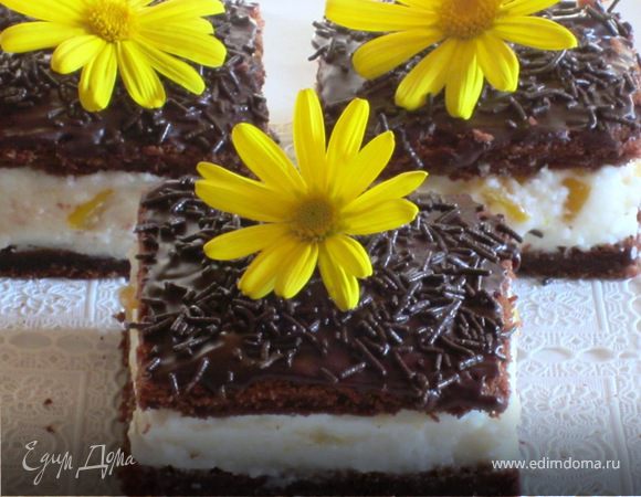 Шоколадное пирожное с творожно-персиковым муссом