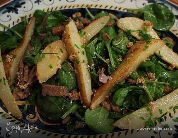 Японский салат с языком и карамелизированной грушей Японский салат с языком и карамелизированной грушей