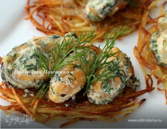 Мидии на картофеле "пай" 