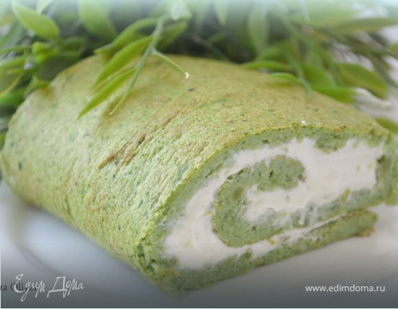Диетический "зеленый" рулет с пикантной творожной начинкой