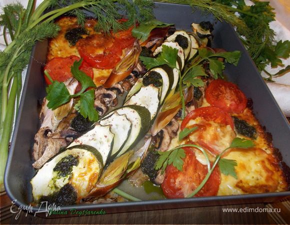 Овощи, запеченные с брынзой и грибами Овощи, запеченные с брынзой и грибами