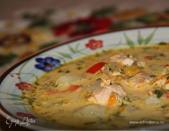 Сливочный суп с семгой и брокколи Сливочный суп с семгой и брокколи