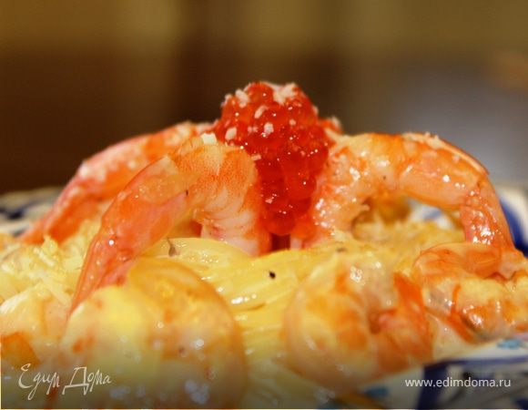 Спагетти с креветками в чесночно-сливочном соусе Спагетти с креветками в чесночно-сливочном соусе