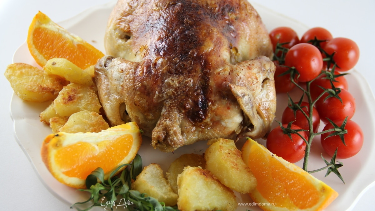 Запеченная курица/индейка с апельсином и эстрагоном + очень вкусный запеченный картофель