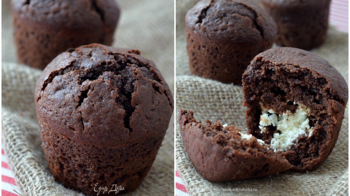 Очень шоколадные кексы с творожным центром