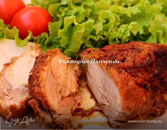 Свинина, запеченная в яблочно-айвовом пюре и хлеб с пармезаном и жареным луком Свинина, запеченная в яблочно-айвовом пюре и хлеб с пармезаном и жареным луком