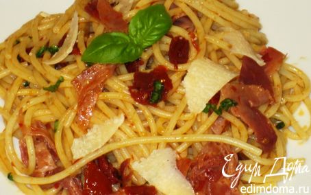 Рецепт Спагетти с вялеными помидорами и окороком
