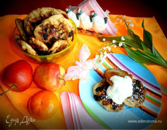 Оладушки с карамельно-фруктовым припеком