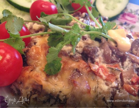 Мясная вырезка с овощами под сливками с сыром Мясная вырезка с овощами под сливками с сыром