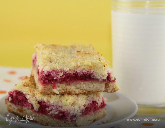 Пирог с малиной и кокосово-сливочной заливкой Пирог с малиной и кокосово-сливочной заливкой