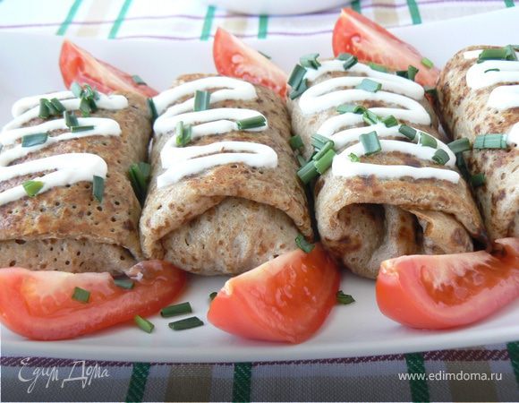 Ржаные блины, фаршированные печенью и грибами Ржаные блины, фаршированные печенью и грибами