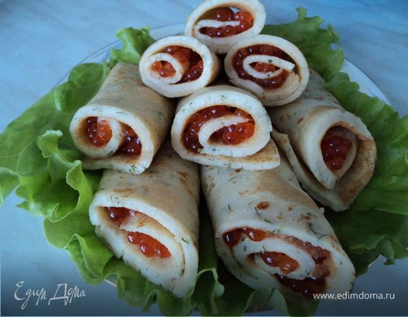 Укропные блины с икрой