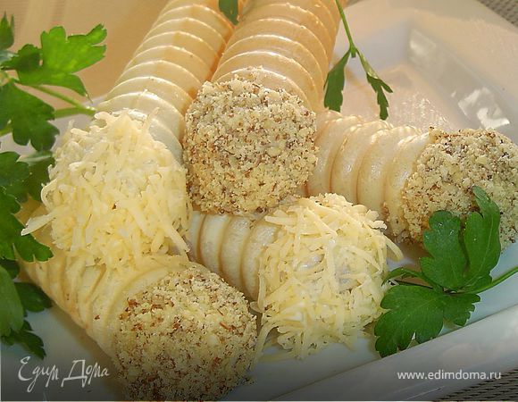 "Трубочки" с закуской из грибов, сыра, балыка