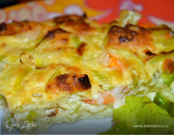 Фриттата с креветками и луком пореем Фриттата с креветками и луком пореем