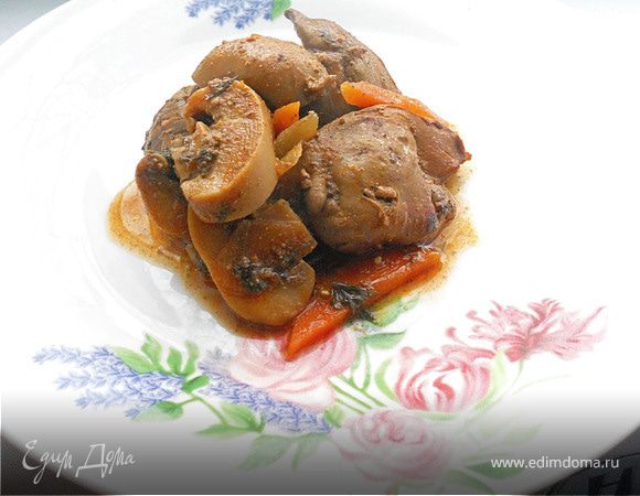 Куриная печень с грибами Куриная печень с грибами