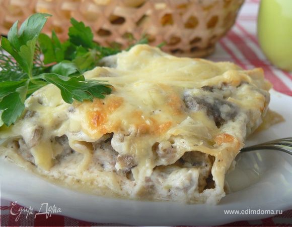 Каннелони с фаршем и грибами