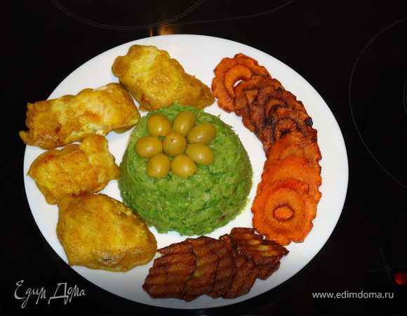 Пюре из зеленого горошка и Рыба в кляре 