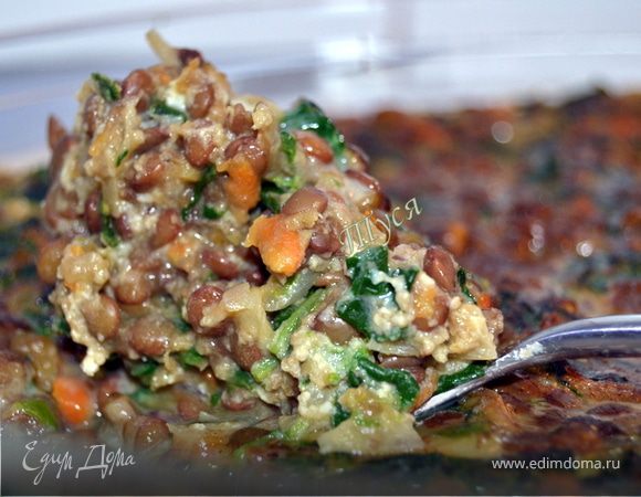 Шпинат с зеленой чечевицей