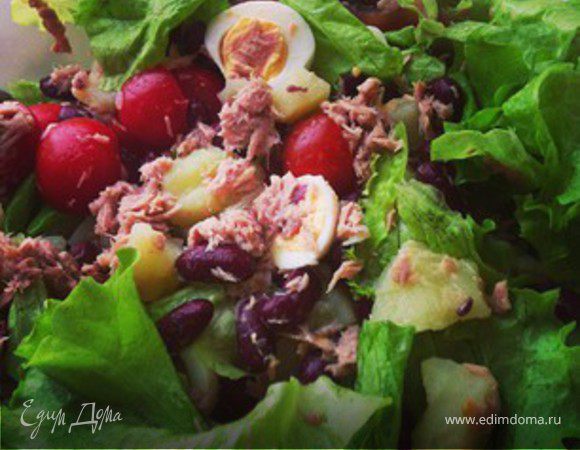 Салат с тунцом, фасолью и перепелиными яйцами Салат с тунцом, фасолью и перепелиными яйцами