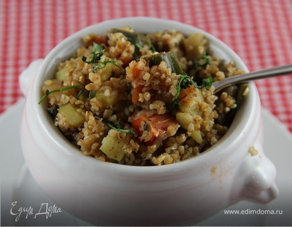 Булгур с баклажанами и кабачками Булгур с баклажанами и кабачками