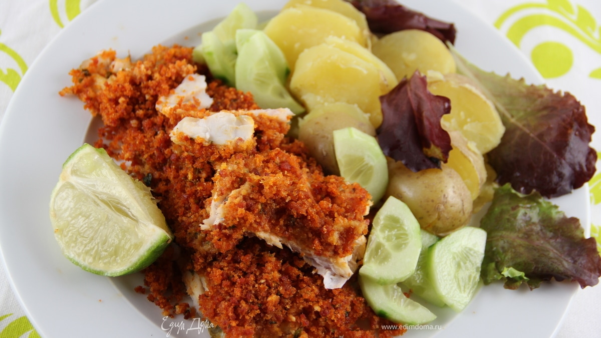 Рыбное филе, запеченное под корочкой из чоризо