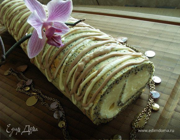 Апельсиново-маковый рулет с кремом из маскарпоне