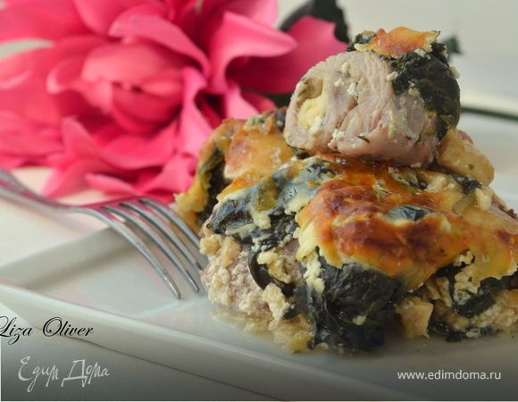 Крученики из бедра индейки под сырно-шпинатным одеялом