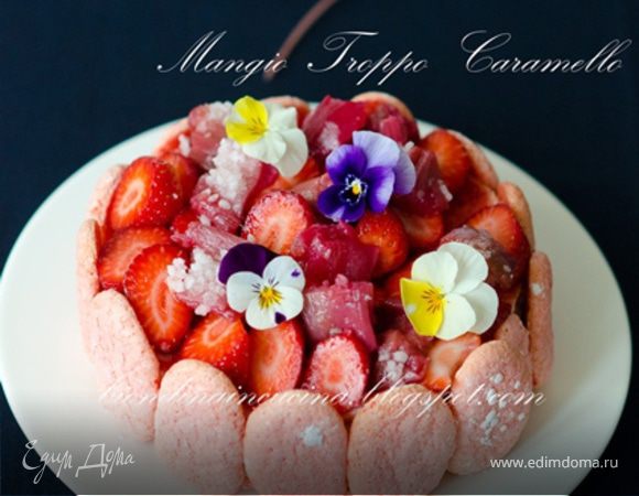 Шарлотка от Кристофа Фeлдера с запеченным ревенем, баварским фисташковым кремом и клубникой