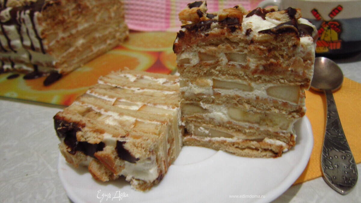 Фруктово-сливочный торт из печенья