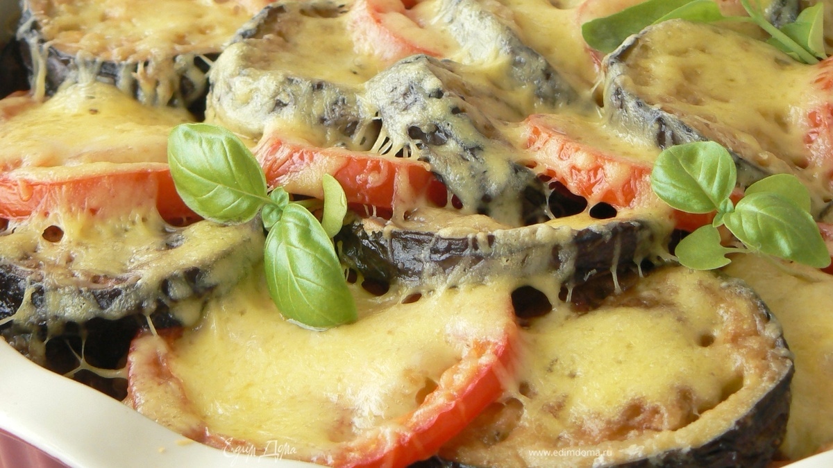 Запеченные баклажаны с сердцами и макаронами "Новый урожай"