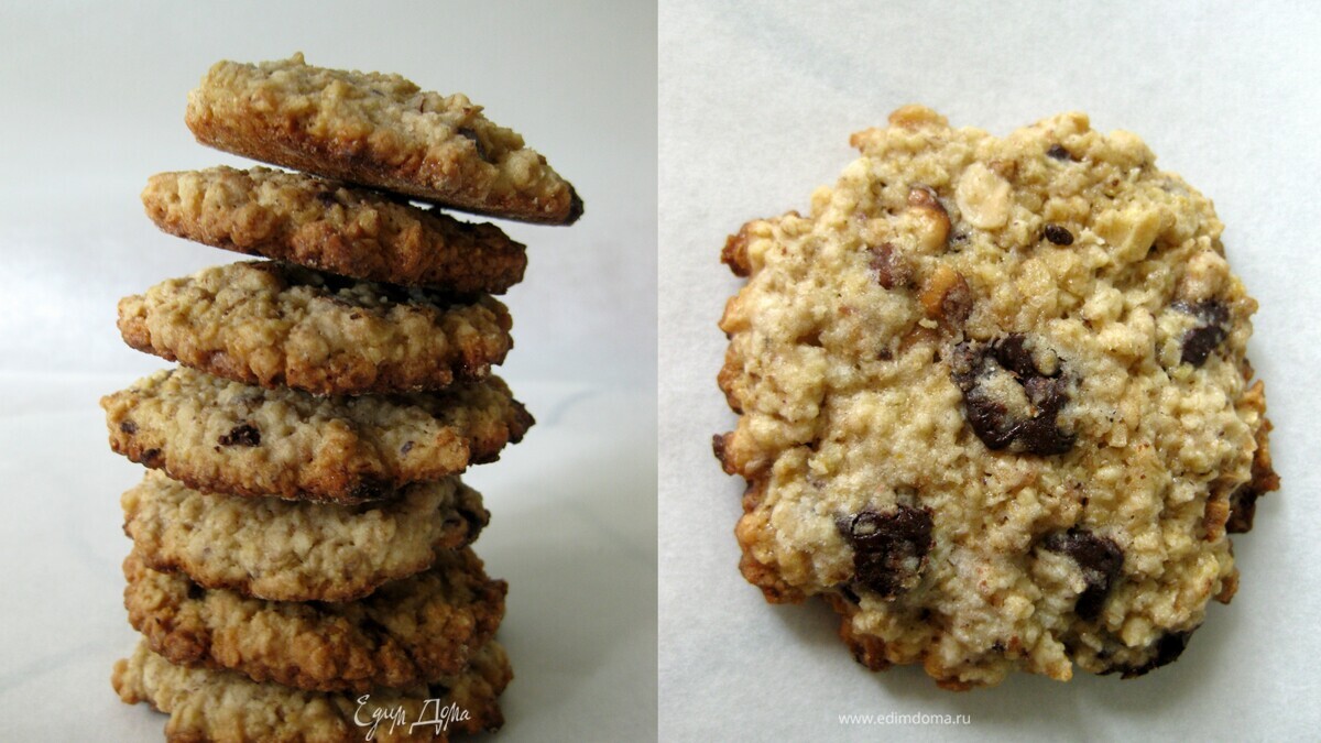 Овсяное печенье с шоколадом и орехами