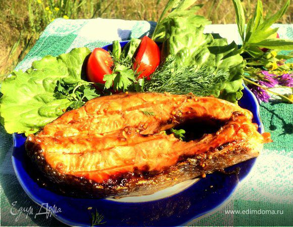 Семга на гриле в медово-горчичной глазури