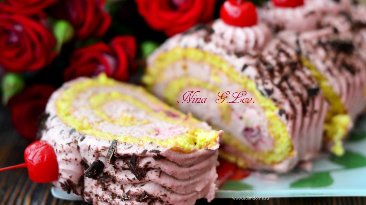 Рулет "Вишня в белом шоколаде"