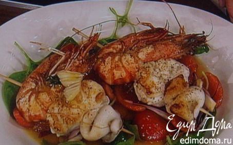 Рецепт Шашлык - ассорти из морепродуктов с салатом из грейпфрута