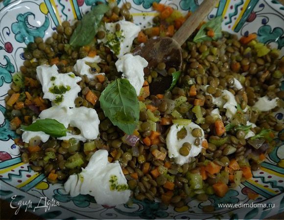 Чечевица с сыром буррата и базиликовым маслом Чечевица с сыром буррата и базиликовым маслом