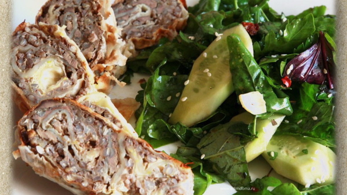 Гречка с куриной печенью в лаваше