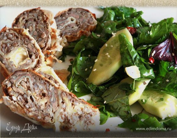 Гречка с куриной печенью в лаваше