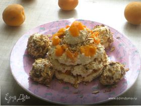 Творожные тортик и "Рафаэлло" с абрикосами и жареным геркулесом