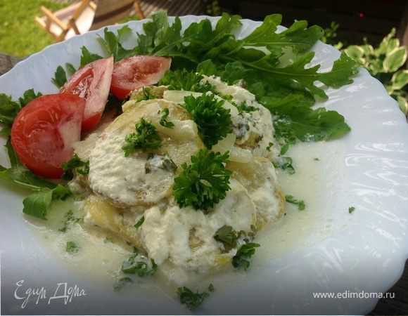 Кабачок в сметано-луковом соусе