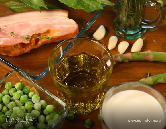 Паста орекьетте с зеленым горошком, спаржей и грудинкой Паста орекьетте с зеленым горошком, спаржей и грудинкой