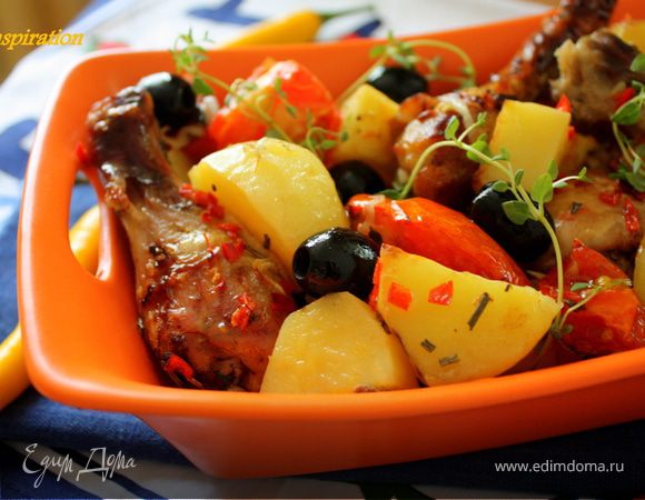 Запеченные томаты с куриными ножками в соусе "пири-пири"