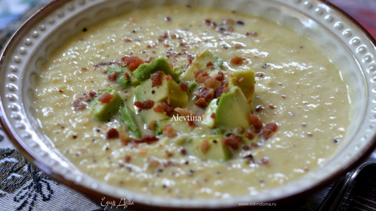 Суп с луком-пореем и авокадо