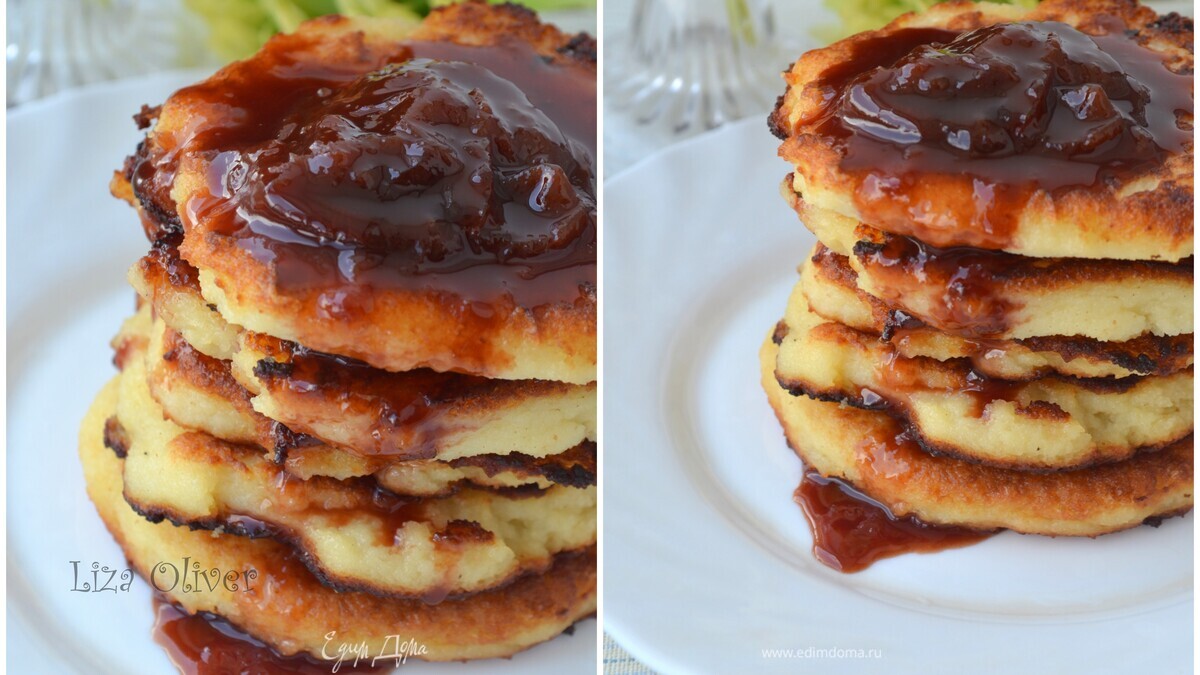 Медовые оладушки с домашним сливовым вареньем