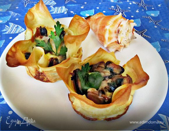 Оригинальные корзиночки с мидиями Оригинальные корзиночки с мидиями