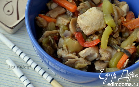 Рецепт Куриное филе с овощами и грибами в китайском стиле