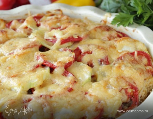 Запеканка из кабачков с куриными сердечками 