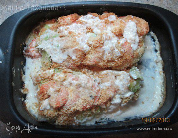 Треска, запеченная с креветками и сыром Джюгас Треска, запеченная с креветками и сыром Джюгас