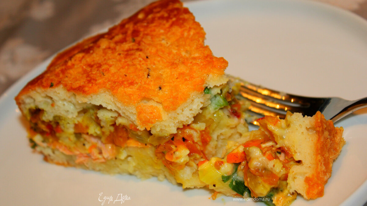 Овощной пирог с лососем и тыквой + мягкое тесто без дрожжей