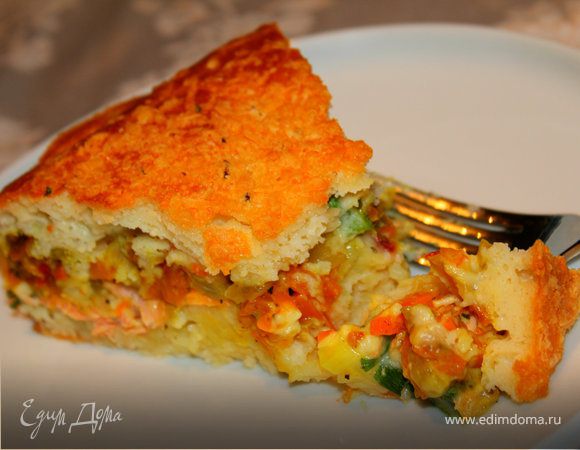 Овощной пирог с лососем и тыквой + мягкое тесто без дрожжей